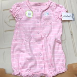 Brand new 3 mon. old girl pink white stripe onesie